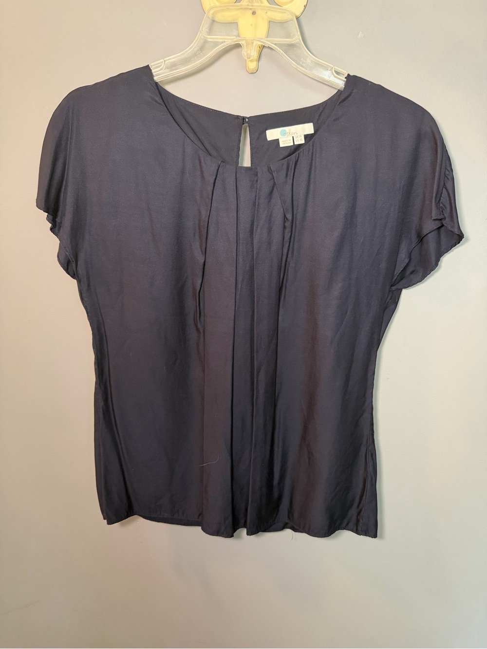 Boden Navy Short-Sleeve Pleated Front Blouse